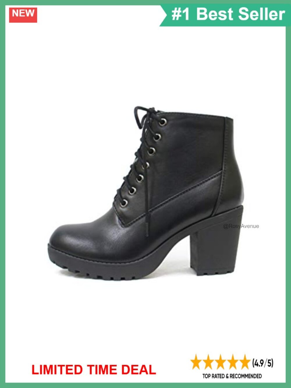 Lug Sole Chunky Heel Combat Ankle Bootie Lace Up Side Zipper